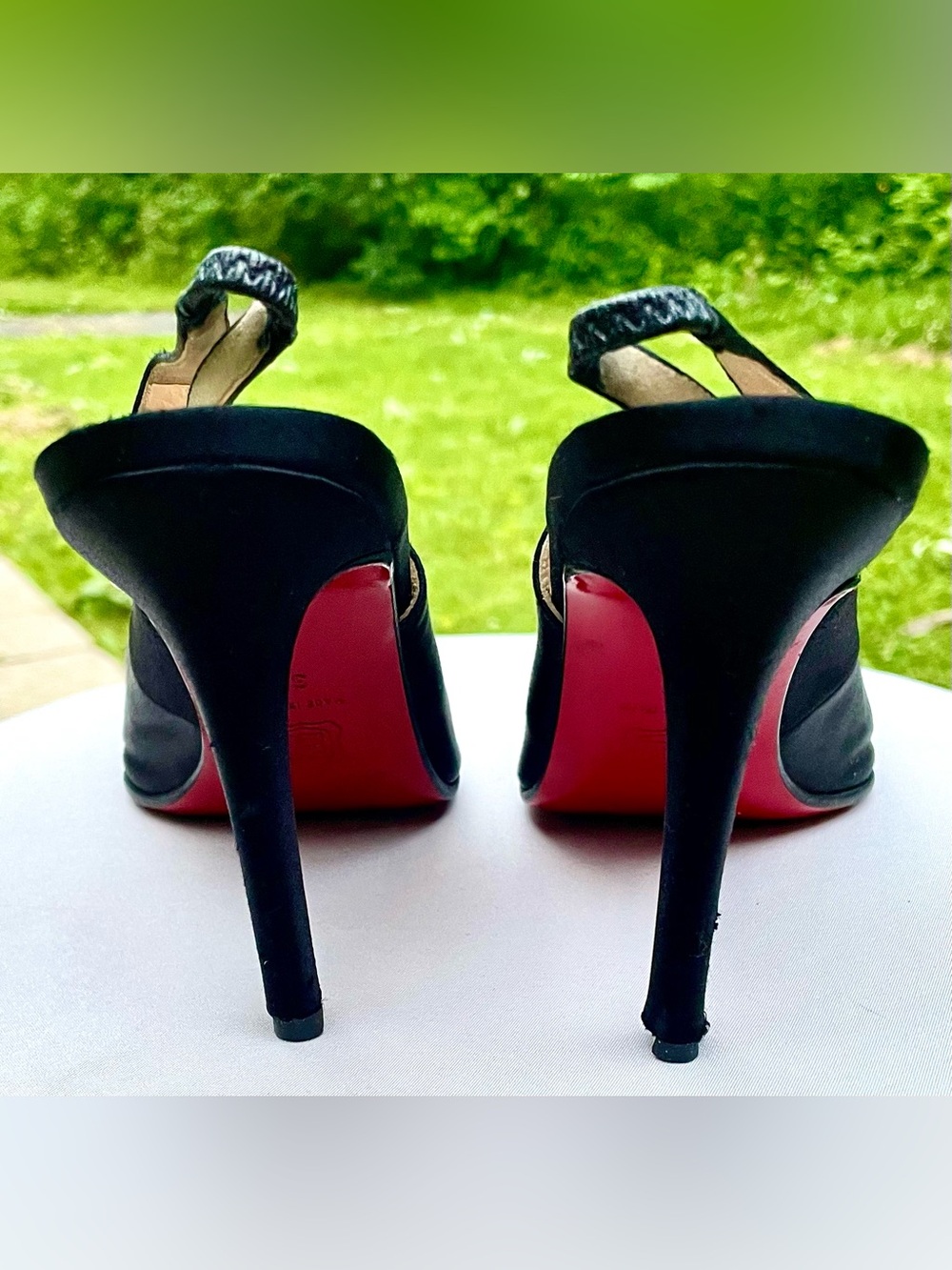 Christian Louboutin Black Satin Pointed-Toe Slingback Pumps Size 6 - Picture 8 of 15